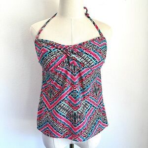 Catalina Tankini Swimsuit Tops Size Medium Multiprint Pink  Aqua Blue White and